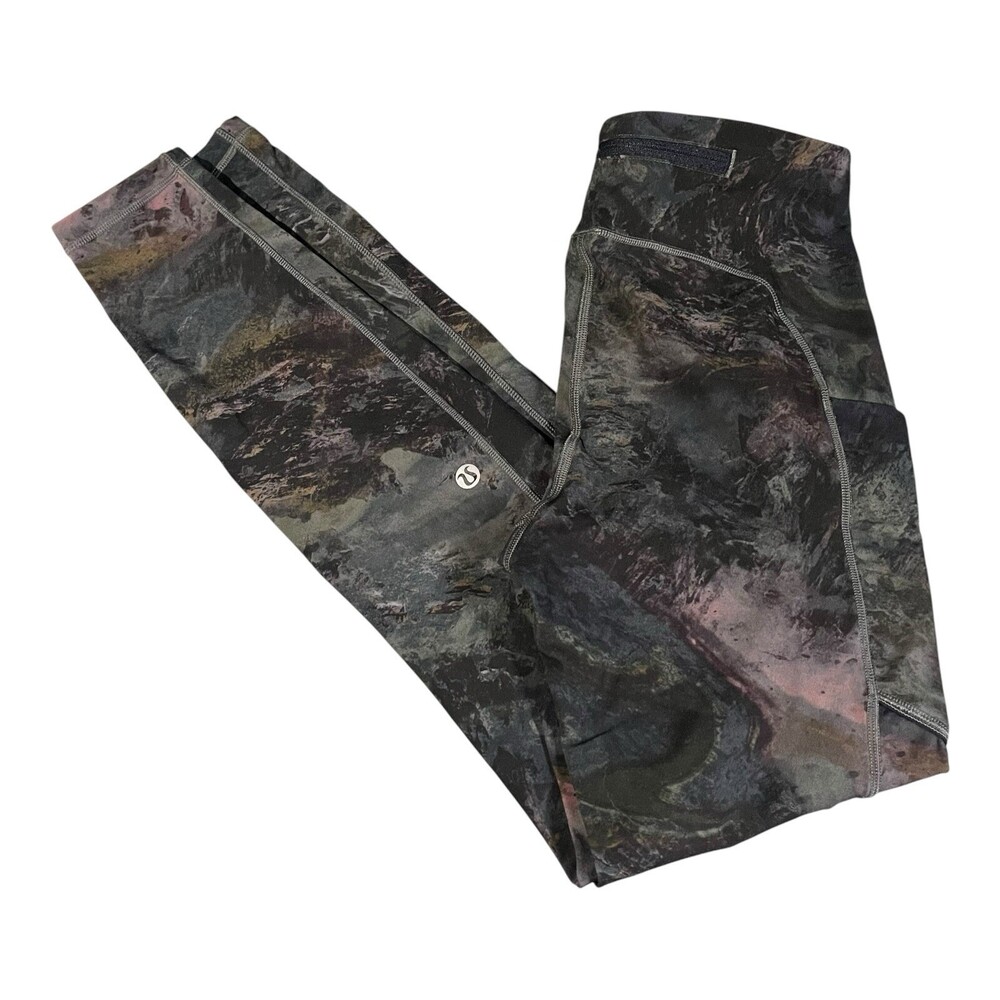 Lululemon 4 Dark Tie Dye Marble Print Black Running Align Legging Side Pockets